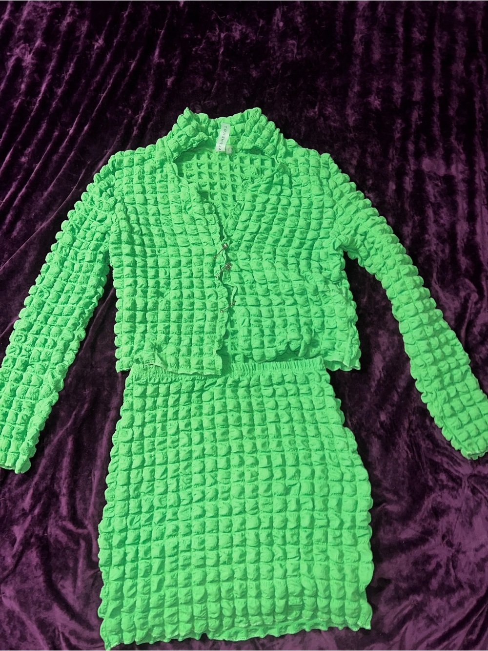Green Textured Two-Piece Skirt Set
